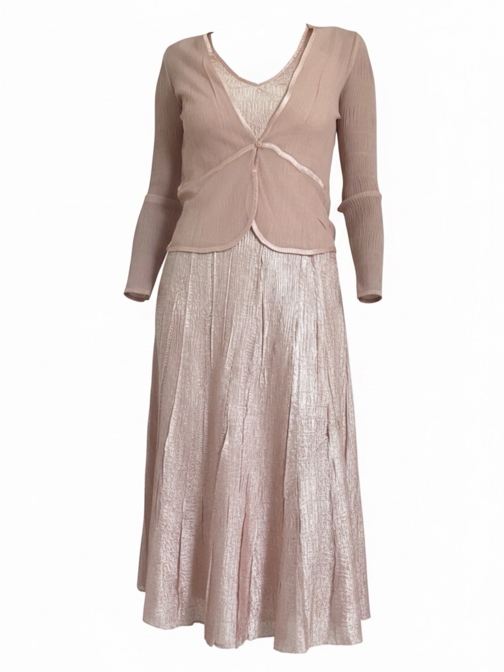 Yk2 Light Pink Shimmery Midi Dress & Cardigan - Women's S - Modest